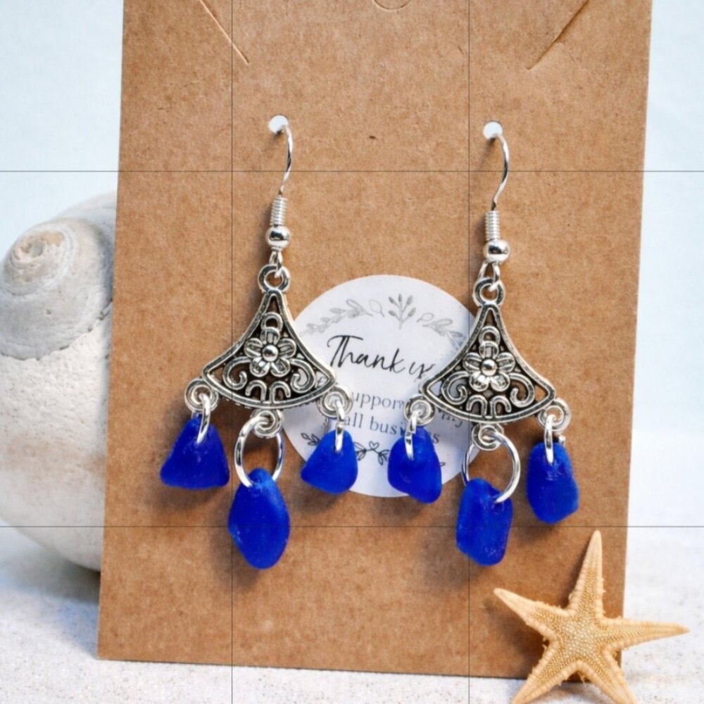 Women's cobalt blue sea glass earrings